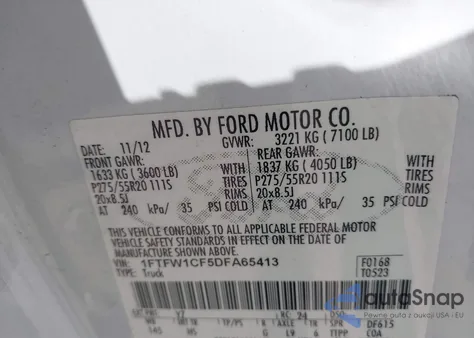 2013 Ford F-150 Lariat из США, поврежденный, VIN 1FTFW1CF5DFA65413